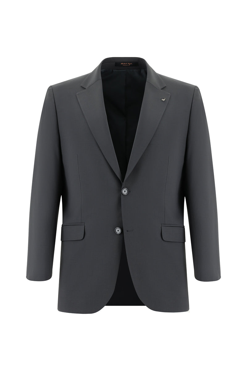 Koyu Füme Slim Fit Dar Kesim Yünlü Klasik Takım Elbise