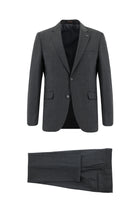 Koyu Füme Slim Fit Dar Kesim Yünlü Klasik Takım Elbise