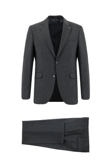 Koyu Füme Slim Fit Dar Kesim Yünlü Klasik Takım Elbise