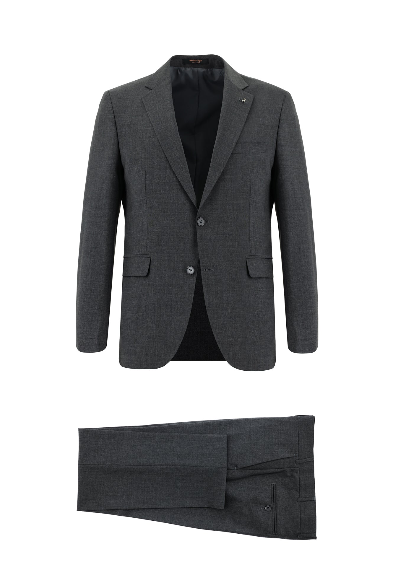 Koyu Füme Slim Fit Dar Kesim Yünlü Klasik Takım Elbise