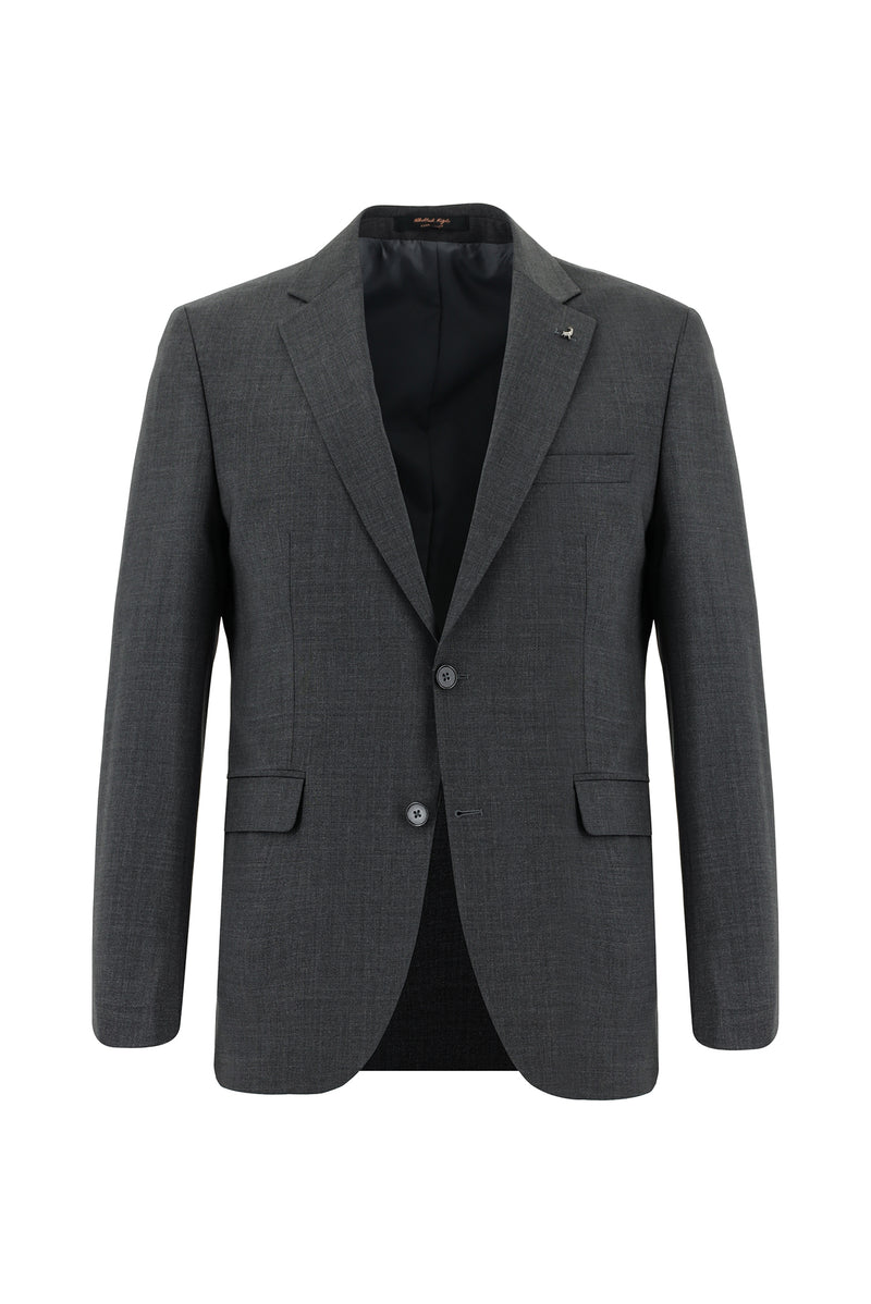 Koyu Füme Slim Fit Dar Kesim Yünlü Klasik Takım Elbise