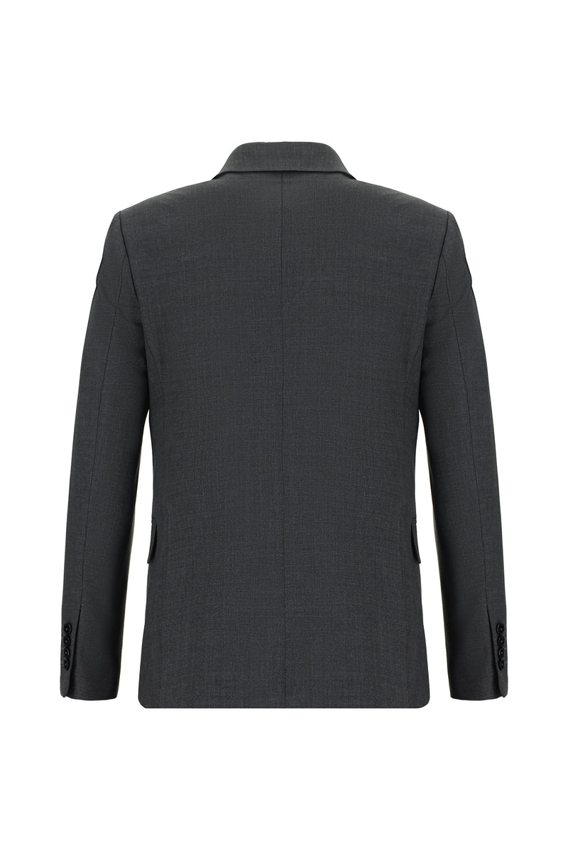 Koyu Füme Slim Fit Dar Kesim Yünlü Klasik Takım Elbise