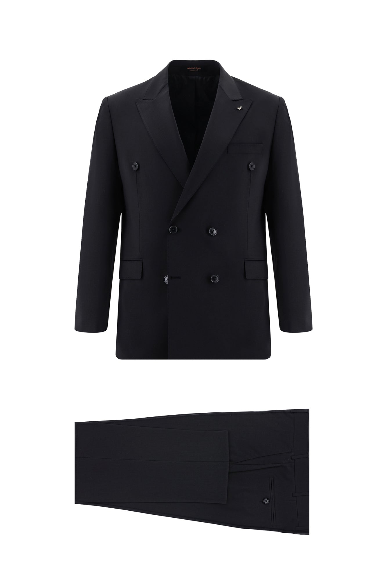 Siyah Slim Fit Dar Kesim Yünlü Kruvaze Takım Elbise