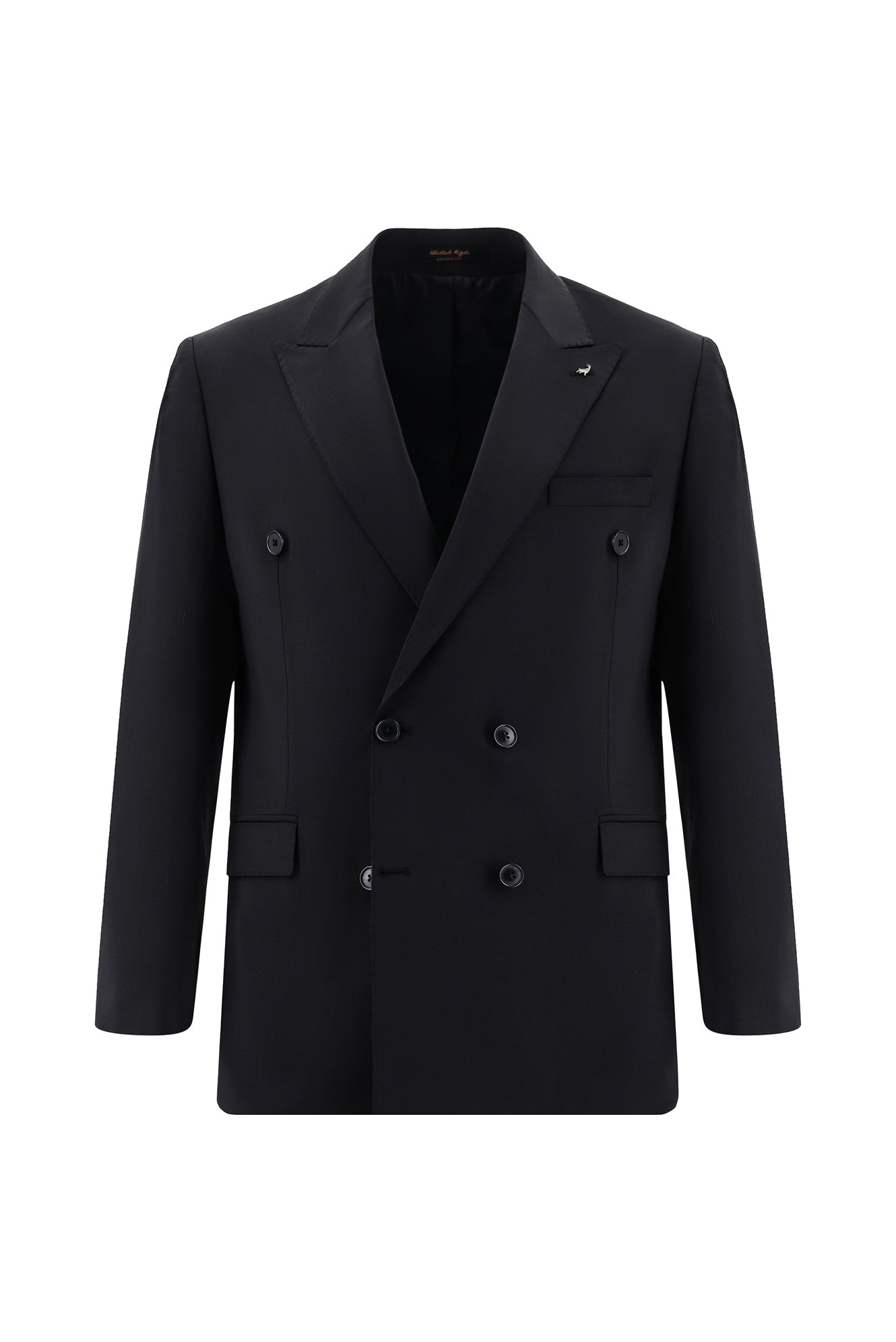 Siyah Slim Fit Dar Kesim Yünlü Kruvaze Takım Elbise