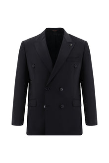 Siyah Slim Fit Dar Kesim Yünlü Kruvaze Takım Elbise