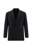 Siyah Slim Fit Dar Kesim Yünlü Kruvaze Takım Elbise