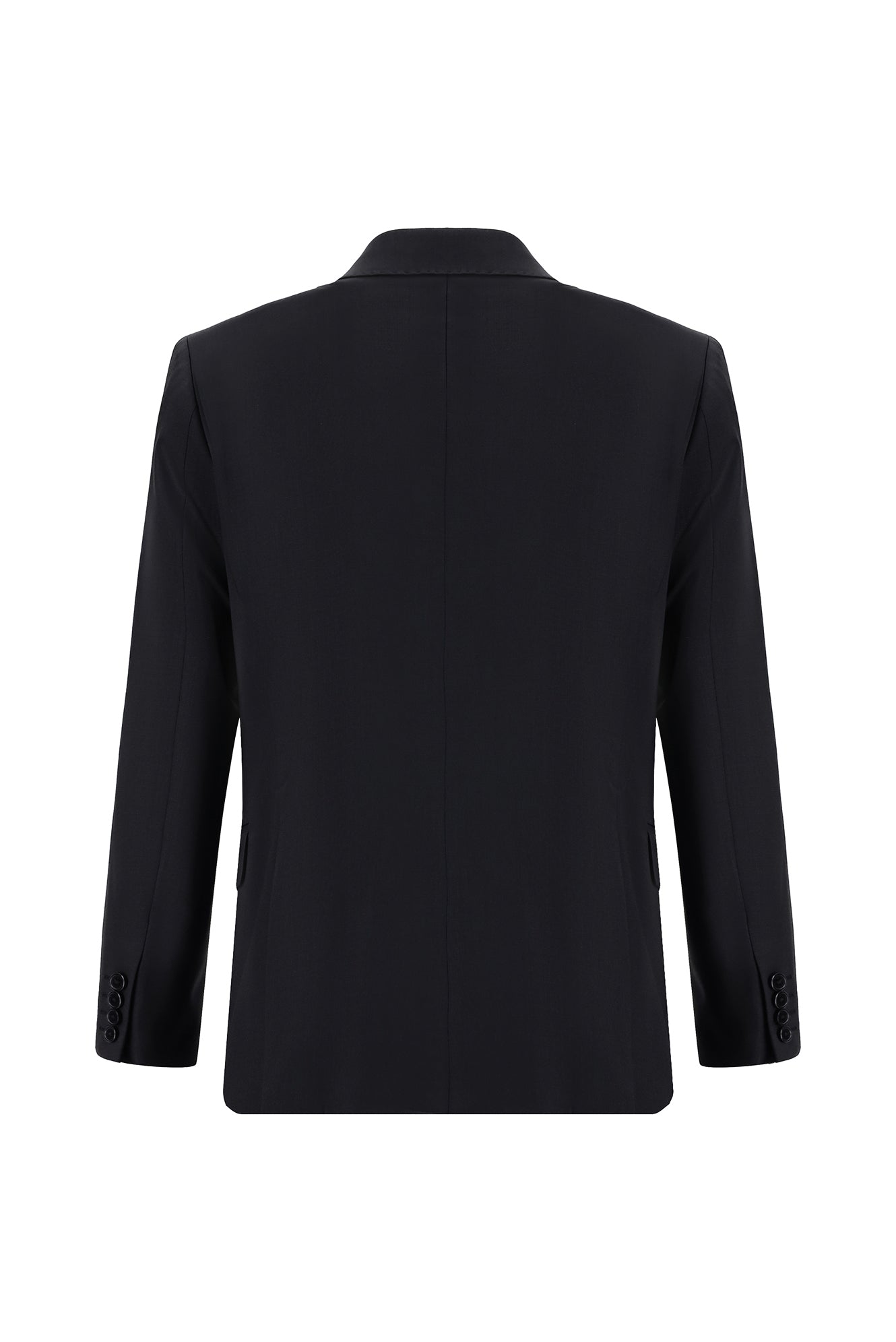 Siyah Slim Fit Dar Kesim Yünlü Kruvaze Takım Elbise