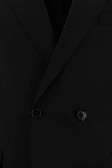 Siyah Slim Fit Dar Kesim Yünlü Kruvaze Takım Elbise