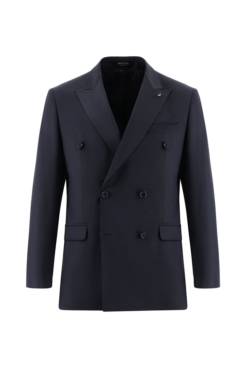 Koyu Füme Slim Fit Dar Kesim Yünlü Kruvaze Takım Elbise