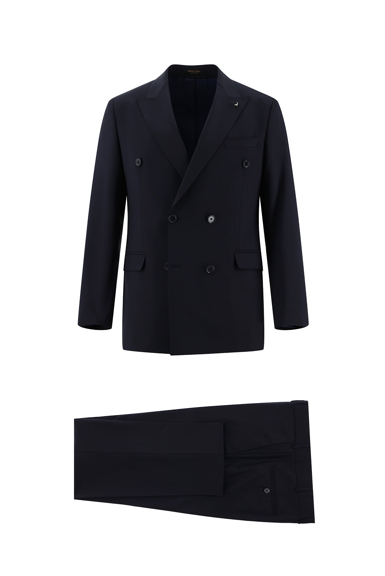Koyu Lacivert Slim Fit Dar Kesim Yünlü Kruvaze Takım Elbise