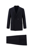 Koyu Lacivert Slim Fit Dar Kesim Yünlü Kruvaze Takım Elbise