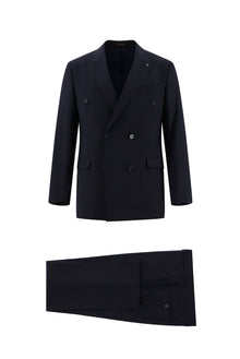 Koyu Lacivert Relax Fit Rahat Kesim Yünlü Kruvaze Takım Elbise