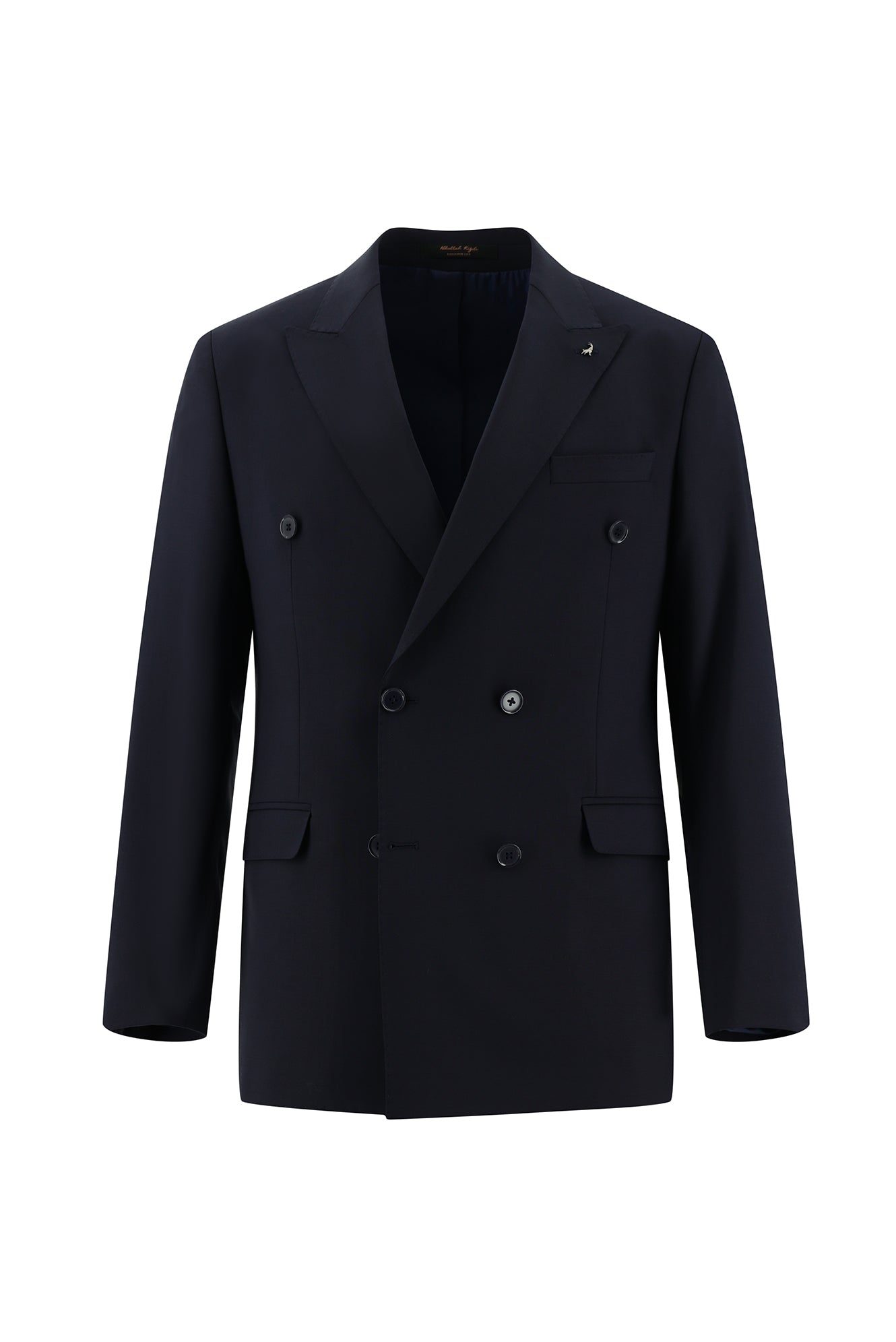 Koyu Lacivert Slim Fit Dar Kesim Yünlü Kruvaze Takım Elbise