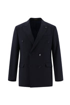 Koyu Lacivert Slim Fit Dar Kesim Yünlü Kruvaze Takım Elbise
