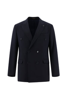 Koyu Lacivert Slim Fit Dar Kesim Yünlü Kruvaze Takım Elbise