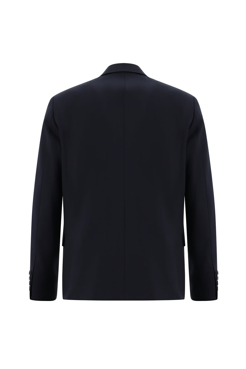 Koyu Lacivert Slim Fit Dar Kesim Yünlü Kruvaze Takım Elbise