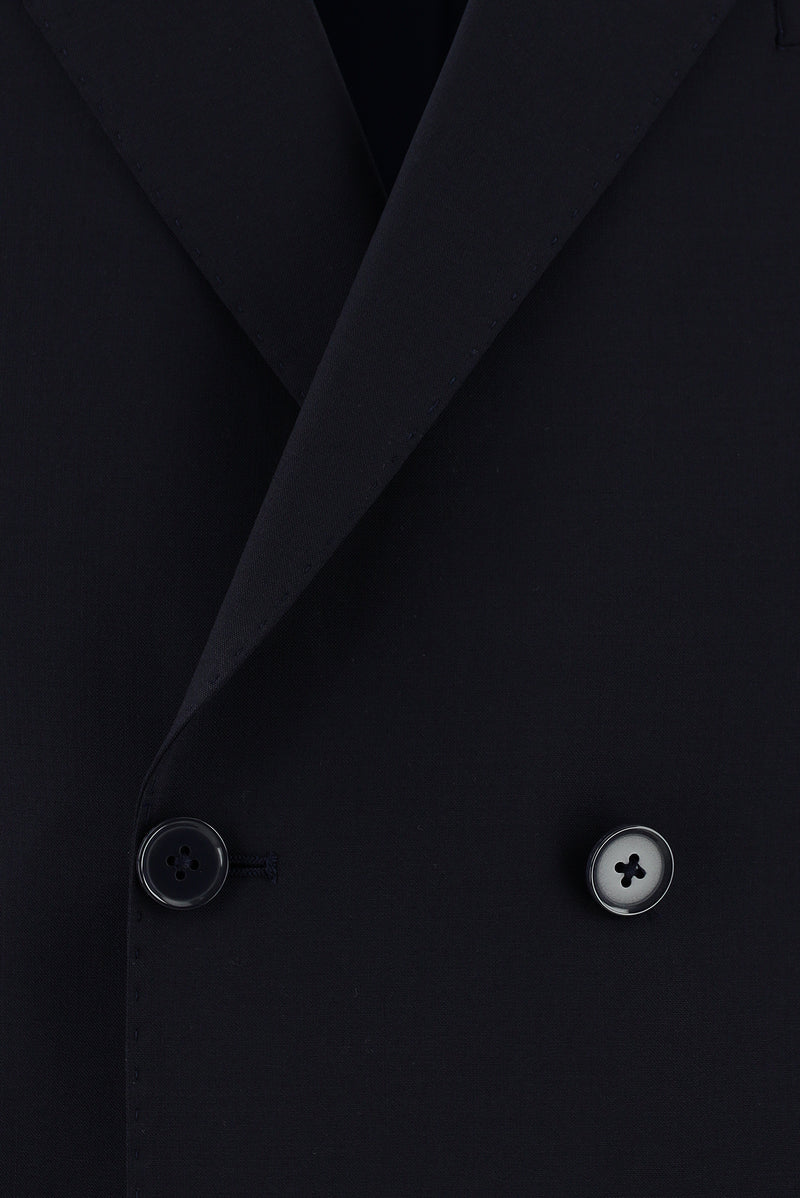Koyu Lacivert Slim Fit Dar Kesim Yünlü Kruvaze Takım Elbise