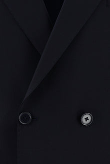 Koyu Lacivert Slim Fit Dar Kesim Yünlü Kruvaze Takım Elbise