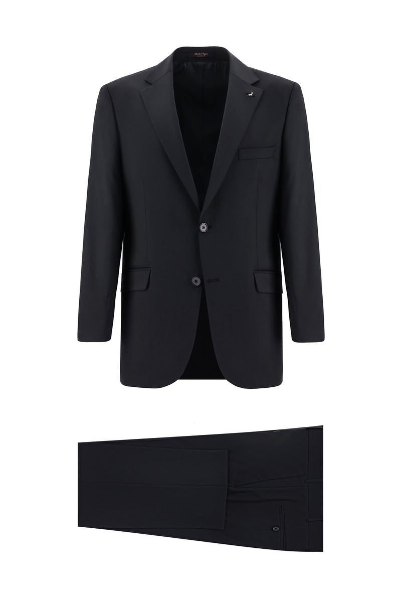 Siyah 7 Drop Slim Fit Dar Kesim Yünlü Tak?m Elbise-Abdullah Ki??l?