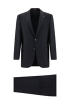 Siyah Slim Fit Dar Kesim Yünlü Klasik Takım Elbise