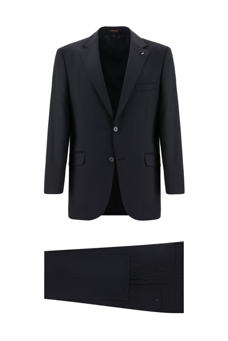 Siyah Slim Fit Dar Kesim Yünlü Klasik Takım Elbise