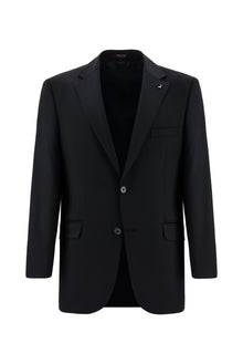 Siyah Slim Fit Dar Kesim Yünlü Klasik Takım Elbise