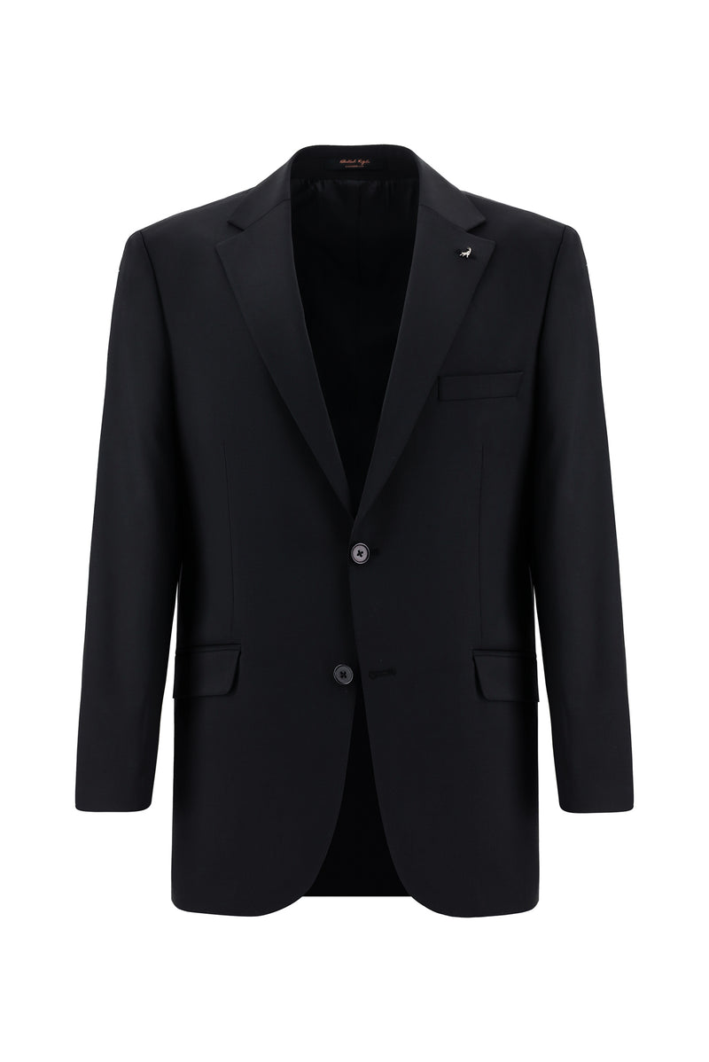 Siyah Relaxed Fit Rahat Kesim Yünlü Klasik Takım Elbise