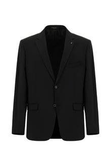 Siyah Relaxed Fit Rahat Kesim Yünlü Klasik Takım Elbise