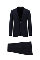 Siyah Lacivert Super Slim Fit Ekstra Dar Kesim Yünlü Klasik Takım Elbise