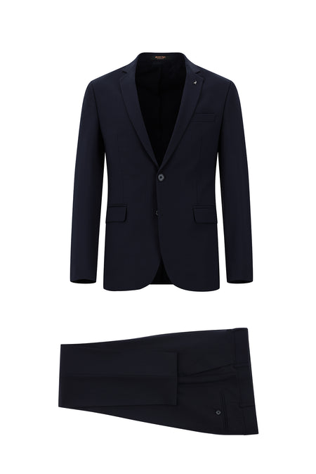 Siyah Lacivert Super Slim Fit Ekstra Dar Kesim Yünlü Klasik Takım Elbise