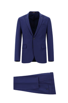 Koyu Mavi  Super Slim Fit Ekstra Dar Kesim Yünlü Klasik Takım Elbise