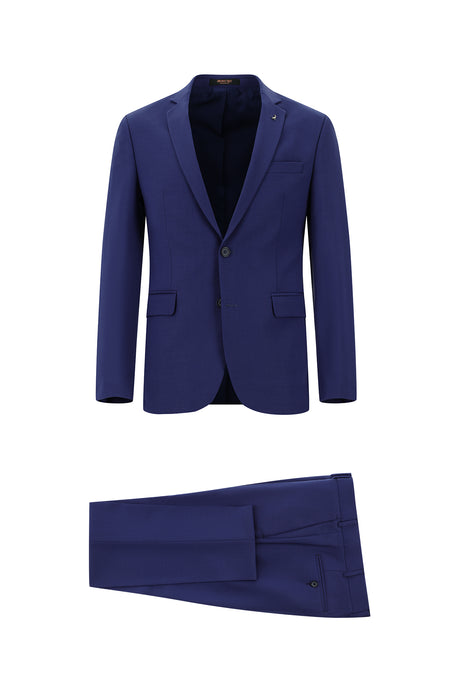 Koyu Mavi  Super Slim Fit Ekstra Dar Kesim Yünlü Klasik Takım Elbise