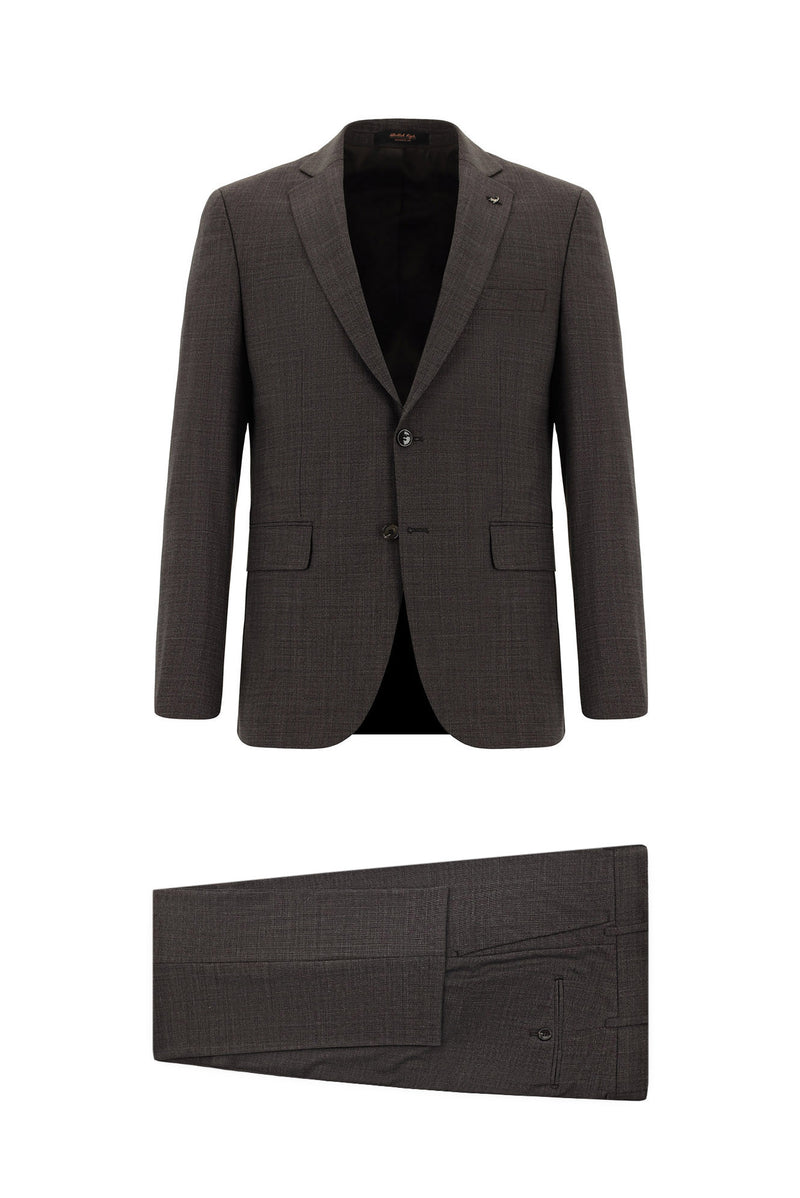 Acı Kahve Slim Fit Dar Kesim Yünlü Klasik Takım Elbise