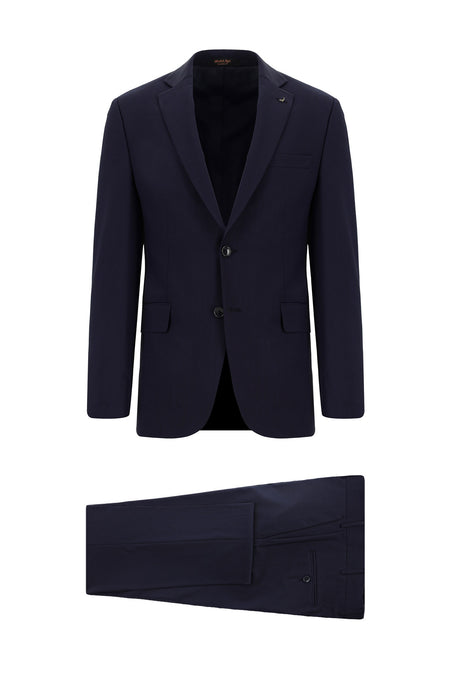 Orta Lacivert 7 Drop Slim Fit Dar Kesim Yünlü Tak?m Elbise-Abdullah Ki??l?