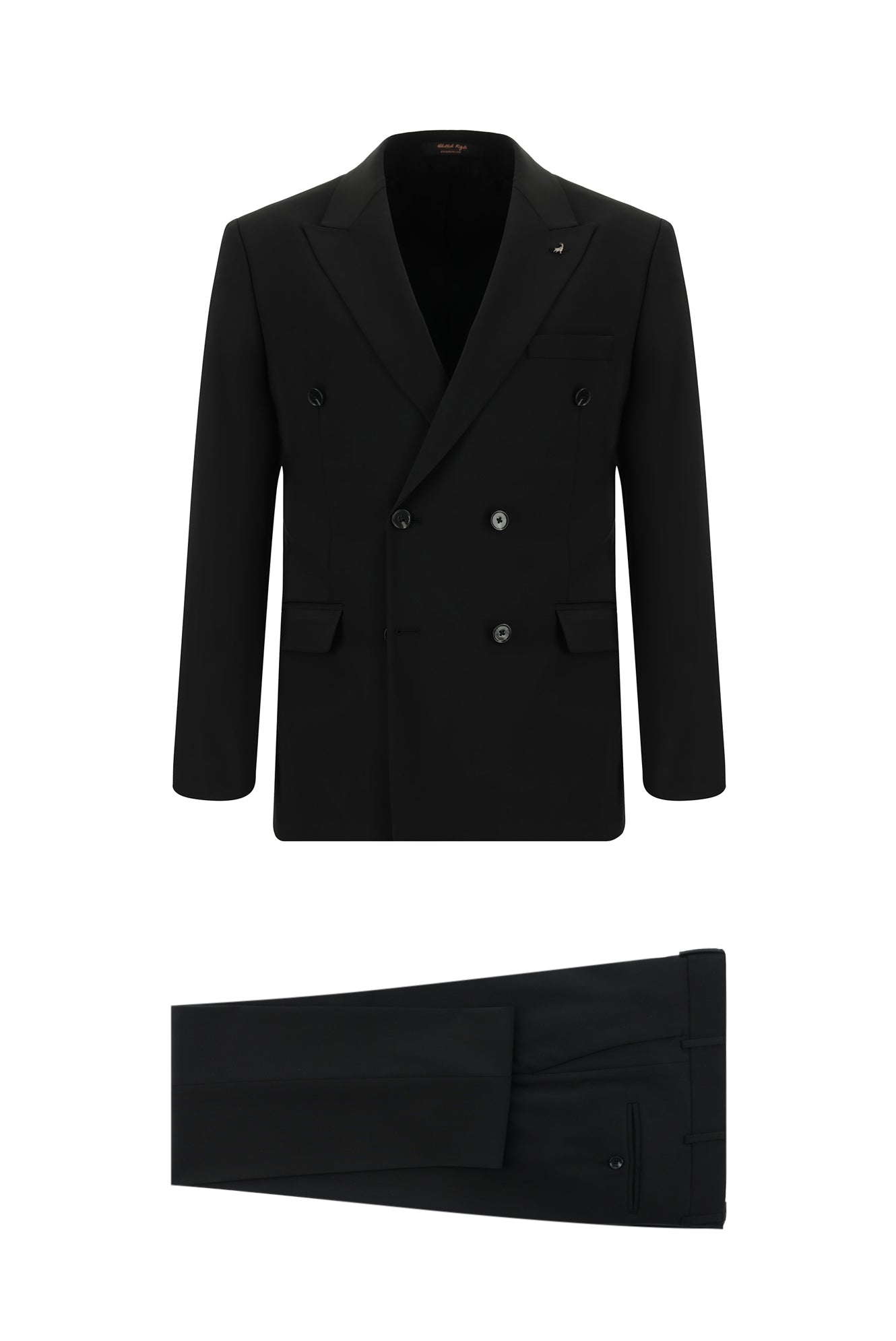 Siyah Slim Fit Dar Kesim Yünlü Kruvaze Takım Elbise