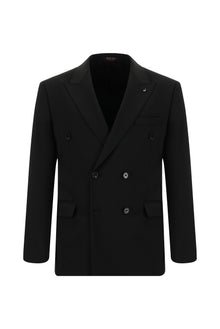 Siyah 6 Drop Regular Fit Standart Kesim Yünlü Kruvaze Tak?m Elbise-Abdullah Ki??l?