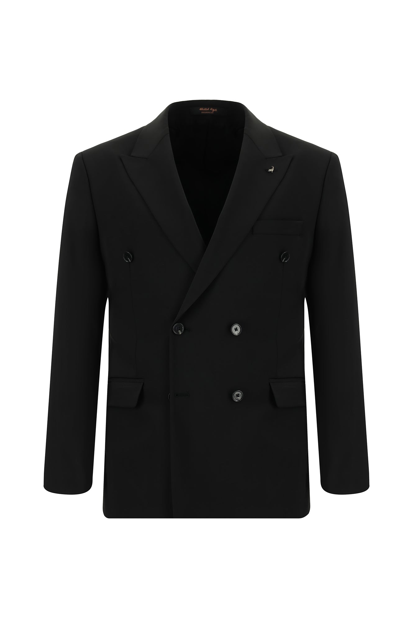 Siyah Slim Fit Dar Kesim Yünlü Kruvaze Takım Elbise