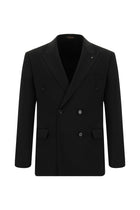 Siyah Slim Fit Dar Kesim Yünlü Kruvaze Takım Elbise