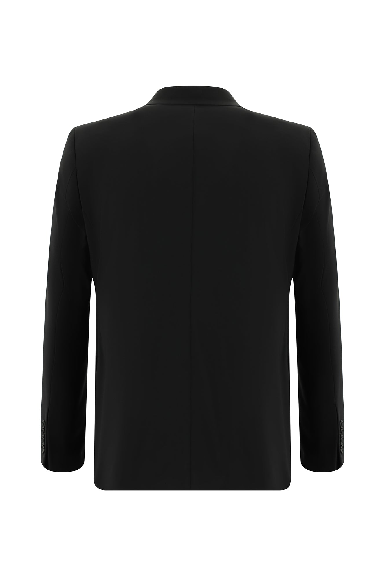 Siyah Slim Fit Dar Kesim Yünlü Kruvaze Takım Elbise