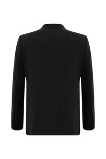 Siyah Slim Fit Dar Kesim Yünlü Kruvaze Takım Elbise