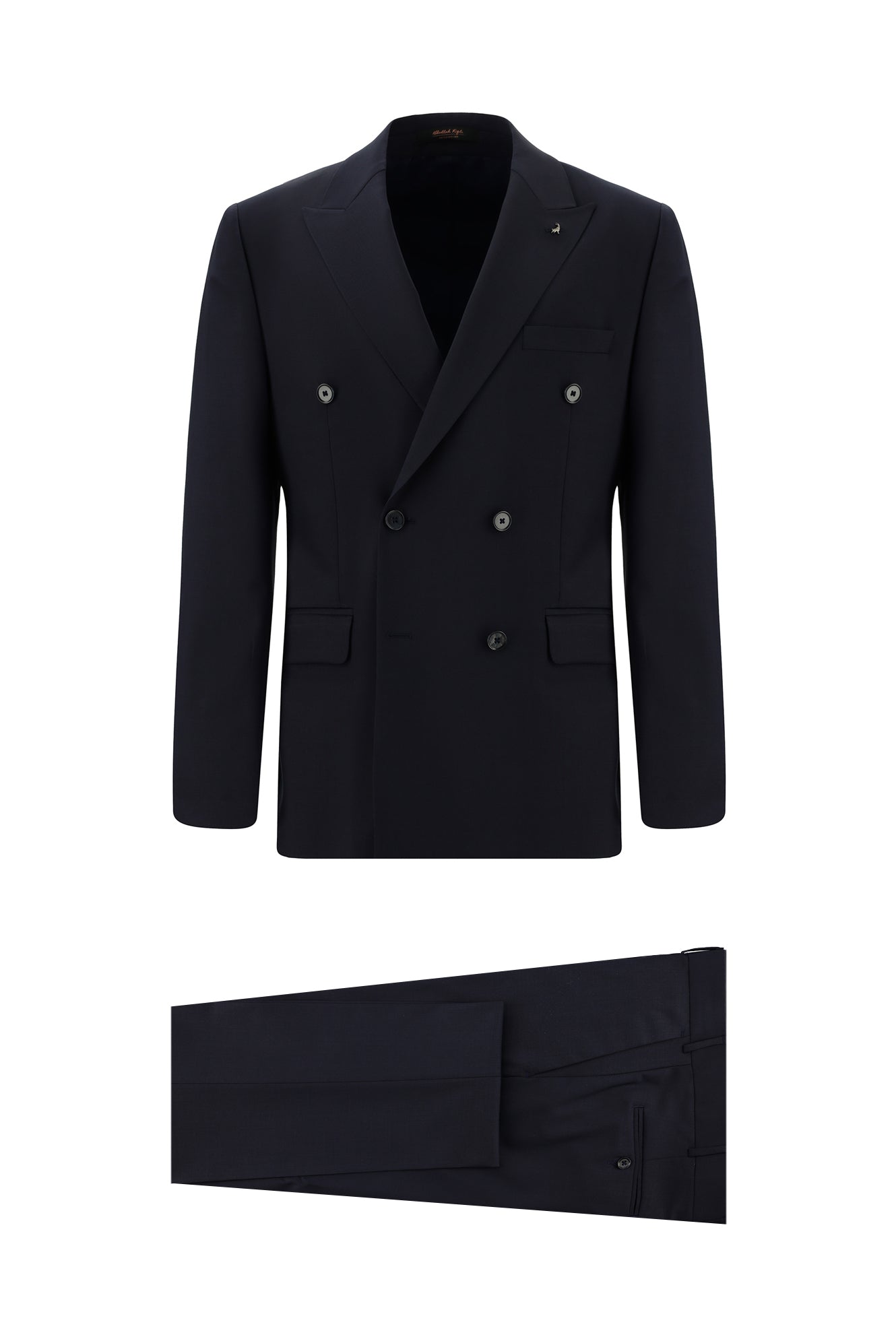 Koyu Lacivert Slim Fit Dar Kesim Yünlü Kruvaze Takım Elbise