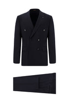 Koyu Lacivert Slim Fit Dar Kesim Yünlü Kruvaze Takım Elbise