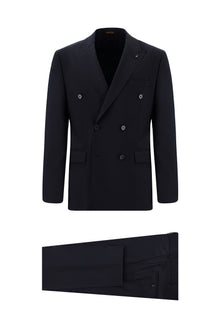 Koyu Lacivert 7 Drop Slim Fit Dar Kesim Yünlü Kruvaze Tak?m Elbise-Abdullah Ki??l?