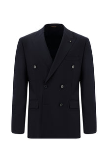 Koyu Lacivert 7 Drop Slim Fit Dar Kesim Yünlü Kruvaze Tak?m Elbise-Abdullah Ki??l?