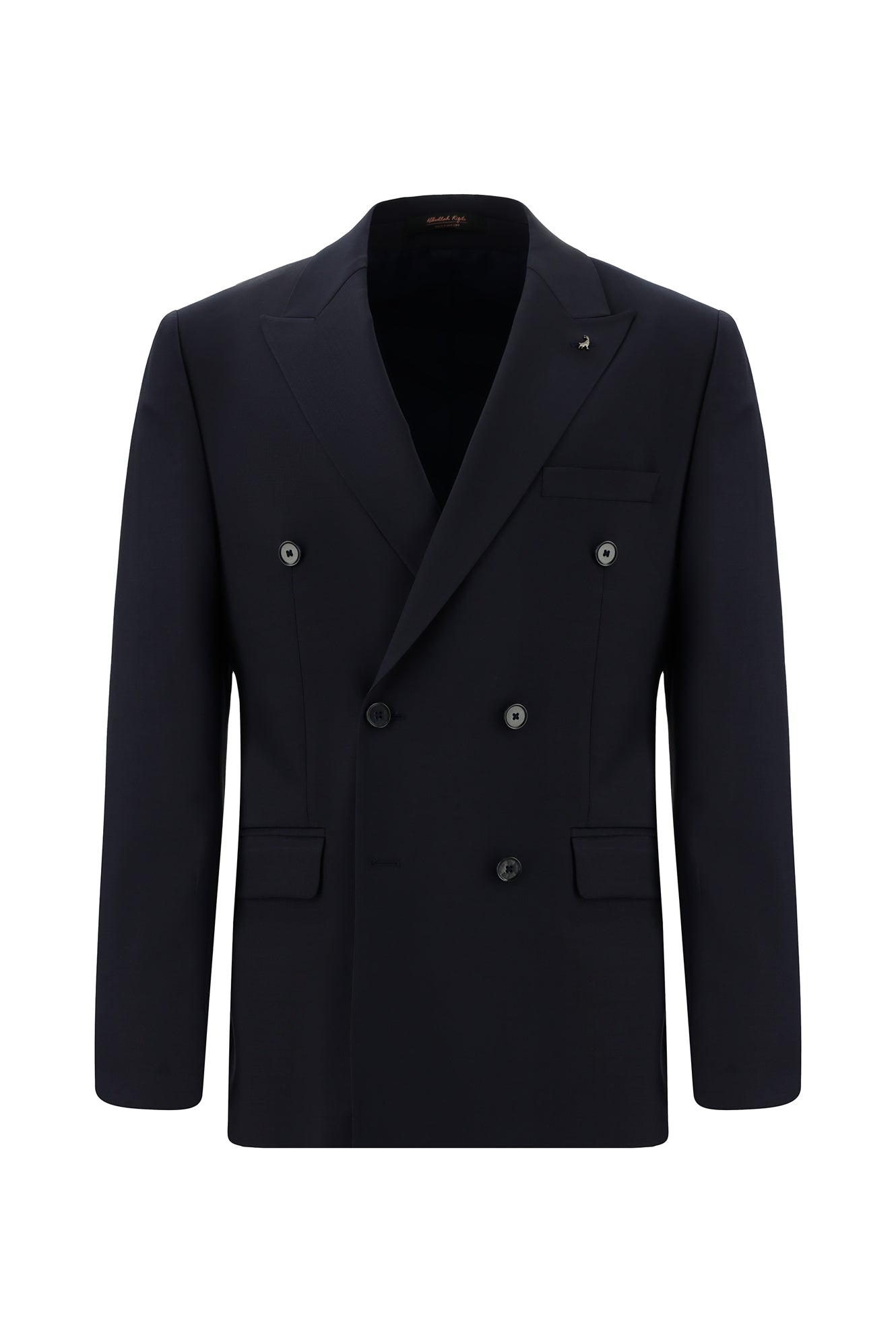 Koyu Lacivert Slim Fit Dar Kesim Yünlü Kruvaze Takım Elbise