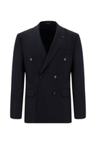 Koyu Lacivert Slim Fit Dar Kesim Yünlü Kruvaze Takım Elbise