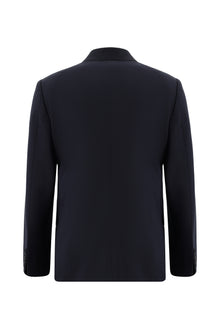 Koyu Lacivert Slim Fit Dar Kesim Yünlü Kruvaze Takım Elbise