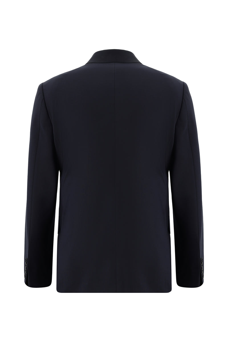 Koyu Lacivert Slim Fit Dar Kesim Yünlü Kruvaze Takım Elbise