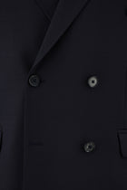 Koyu Lacivert Slim Fit Dar Kesim Yünlü Kruvaze Takım Elbise