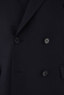 Koyu Lacivert Slim Fit Dar Kesim Yünlü Kruvaze Takım Elbise